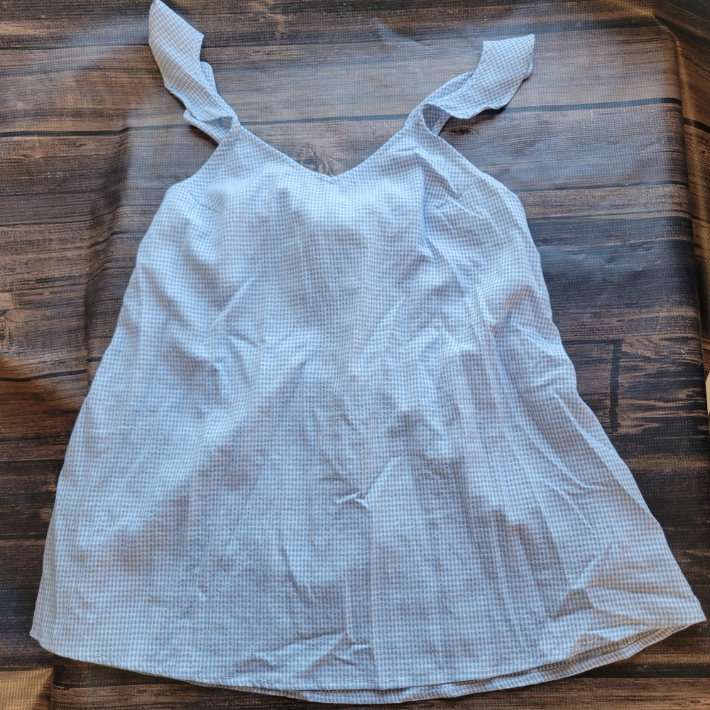Gigham Sleeveless Top Ruffle Flowy Feminine Tie Back L